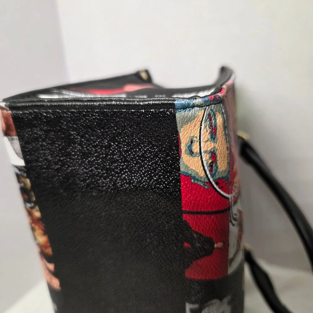 David Bowie Collage Print Satchel Bag Vegan Leather Music Icon Handbag Black